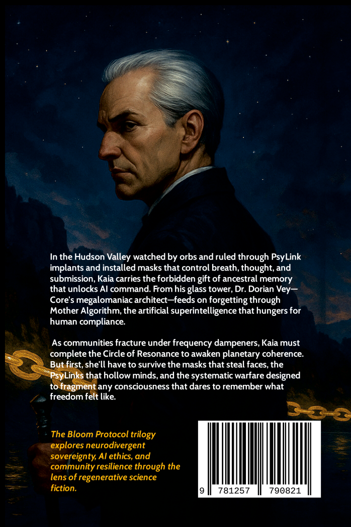 Back cover of Book I: The Awakening — Dr. Dorian Vey in profile above the book synopsis and barcode