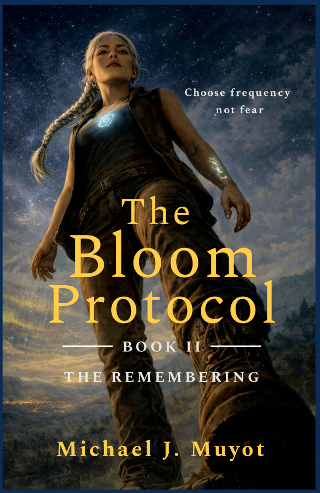 Front cover of Book II: The Remembering — Kaia standing tall against the Milky Way with a glowing spiral pendant